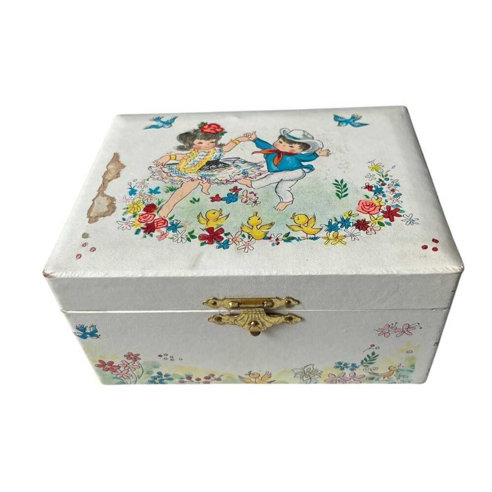 Vintage Ballerina Music Jewelry Box Japan Dance Floral Fascination READ WORKS